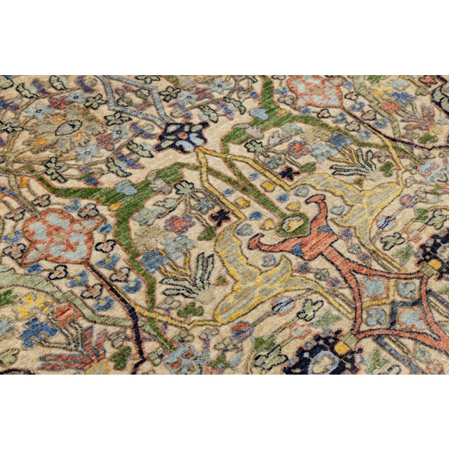 Hand-Knotted Modern Bidjar Hi-Lo Textured Rug Beige Wool Rug Floral & Vine Motif For Sale - Image 10 of 11