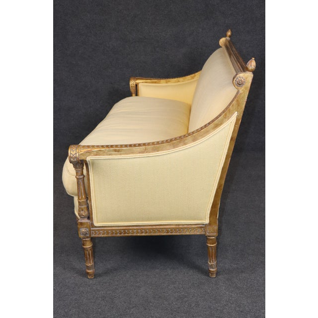 Cream Vintage French Louis XVI Style Carved Gilt Settee C. 1960's For Sale - Image 8 of 12