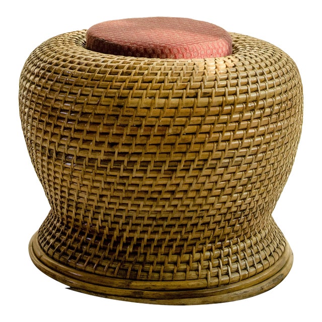 Amara Handmade Rattan Ottoman With White Cushion For Sale