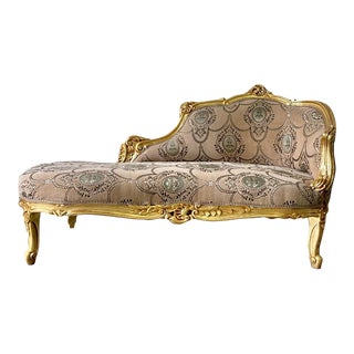 Damask Pattern Sofa Gold Leaf Chaise For Sale