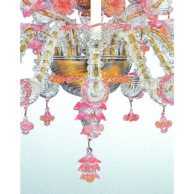 Hollywood Regency Luxury Pink and Transparent Venetian Murano Glass Chandelier For Sale - Image 3 of 6