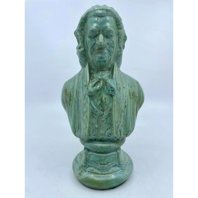 Late 20th Century Vintage Green Glazed Bust Statue For Sale - Image 4 of 11