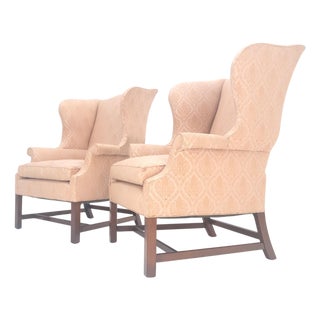Pair of Kittinger Style Tall Wingback Chairs Mint Frames as is Upholstery For Sale