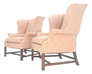 Pair of Kittinger Style Tall Wingback Chairs Mint Frames as is Upholstery