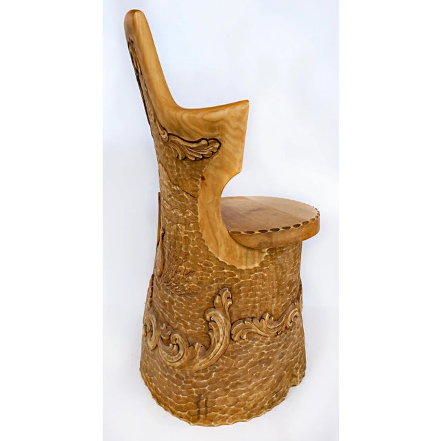 Vintage Norwegian Carved Tree Trunk Kubbestol Chairs With Birds and Turkey-Pair For Sale - Image 11 of 13