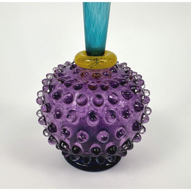 Postmodern Late 20th Century Blue and Purple Hobnail Art Glass Bud Vase For Sale - Image 3 of 11