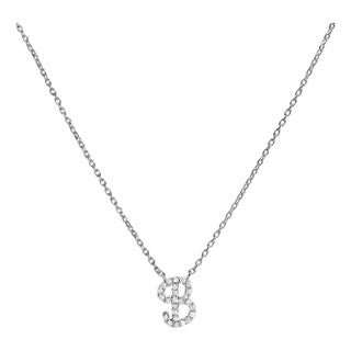10K White Gold Diamond Accent "B" Initial Script Style Pendant Necklace For Sale