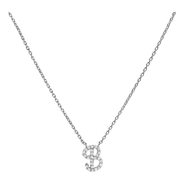 10K White Gold Diamond Accent "B" Initial Script Style Pendant Necklace For Sale