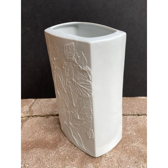 Contemporary Organic Modern Style Naaman White Bisque Porcelain Vase With Embossed Leaf Relief For Sale - Image 3 of 11