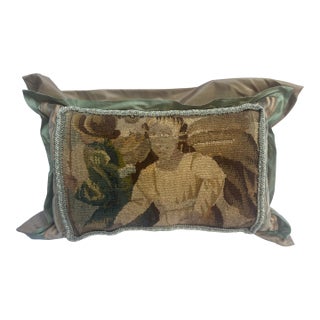 Pillow With 18th Century Tapestry Depicting a Man Figure For Sale