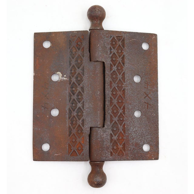This Eastlake style door hinge is made of solid cast iron with ball tips, three knuckles, and a template hole pattern. The...