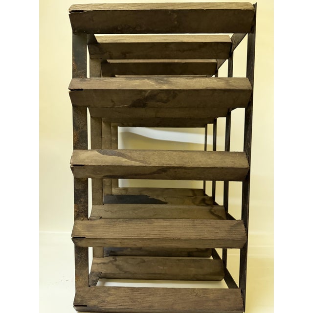 Vintage Industrial Wood & Galvanized Iron 12-Bottle Wine Rack For Sale - Image 4 of 10