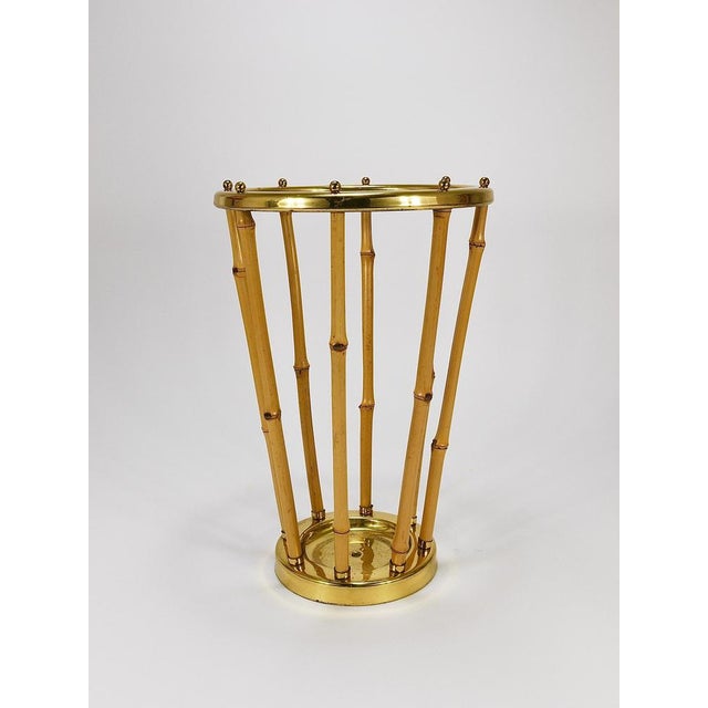 Brown Mid-Century French Riviera Bamboo & Brass Umbrella Stand, Austria, 1950s For Sale - Image 8 of 13