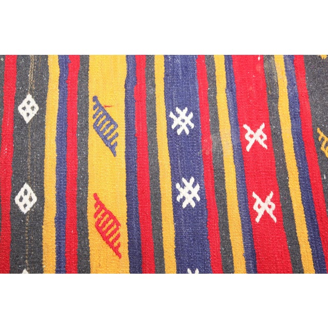 Turkish Kilim With Bright Tone of Color - Cicim Kilim With Stripe Design For Sale In Tampa - Image 6 of 12