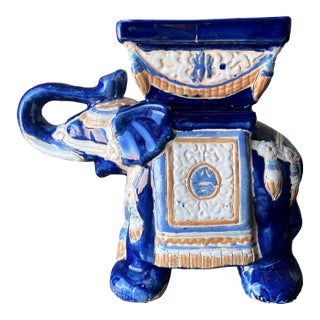 Vintage Elephant Indoor/Outdoor Cobalt Blue Planter 10” Tall For Sale