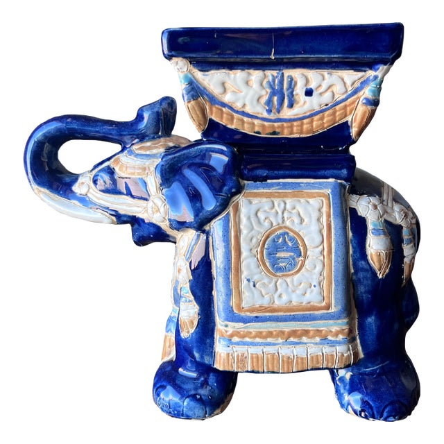 Vintage Elephant Indoor/Outdoor Cobalt Blue Planter 10” Tall For Sale