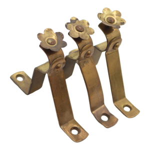 Set of Vintage Brass Floral Curtain Rod Brackets