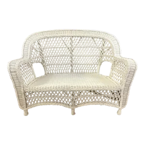 1940s Coastal Boho Chic Heywood-Wakefield White Wicker Settee.
