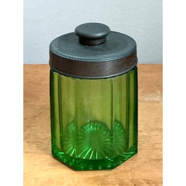 Vintage Octagonal Green Glass Canister For Sale - Image 9 of 12
