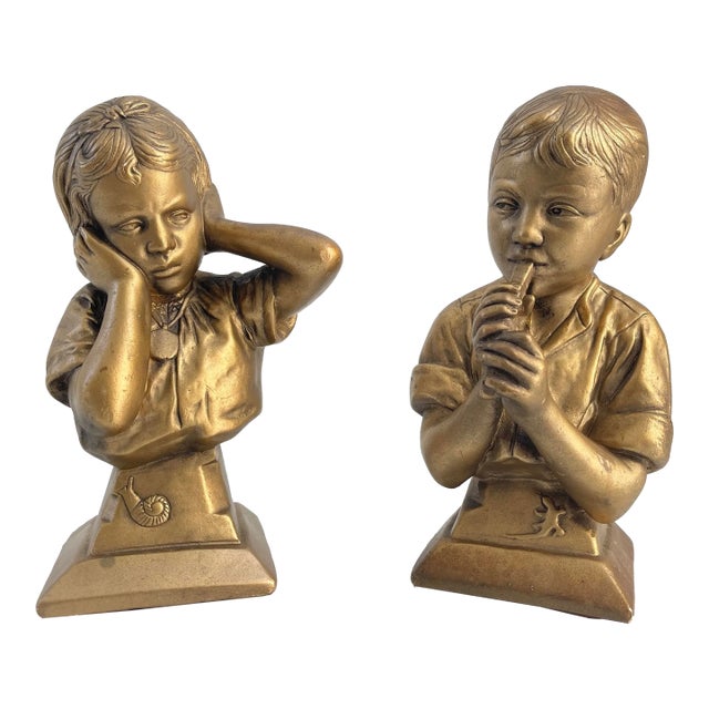 1950s Chalkware Boy Girl Bookends Figurines For Sale