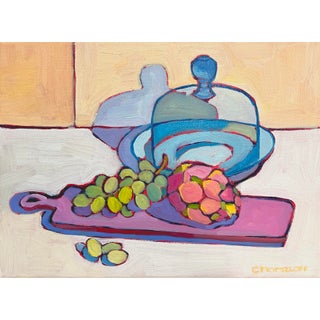 "Dragon Fruit and Grapes" Original Contemporary Expressionist Still Life Oil Painting For Sale