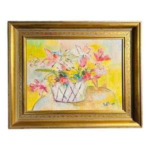 Vintage 1970’s Impressionist Oil Painting of Floral Still Life