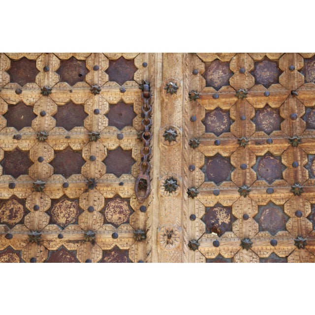 19th Century Moroccan Handcrafted Temple Entry Double Doors | Iron, Bronze & Wood | Architectural Salvage For Sale - Image 4 of 18