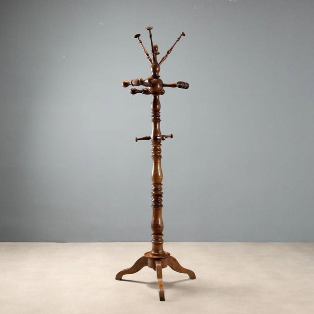 Wood 19th Century Walnut Coat Rack with Turned Shaft, Italy For Sale - Image 7 of 7