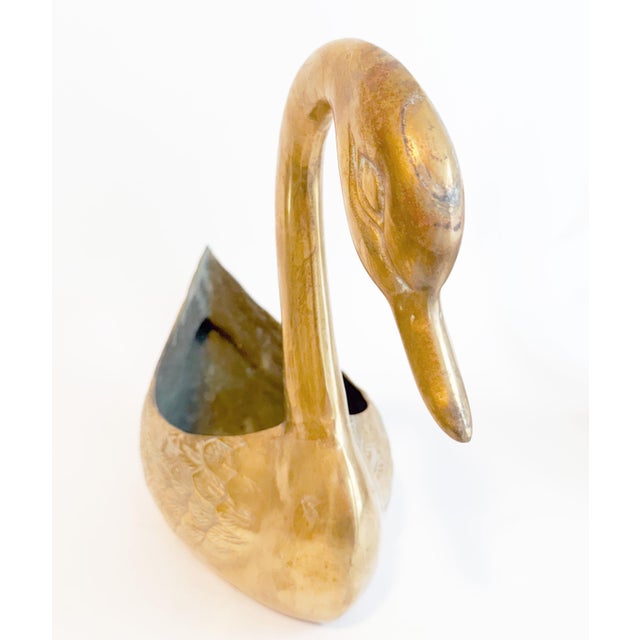 Brass Vintage Hollywood Regency Brass Swan Cachepot Planters - Trio For Sale - Image 8 of 9