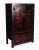 Standalone black lacquered with red ornamentation Chinese cabinet with hand painted landscape, 19th C. Single of...