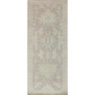Handwoven Light Pink/Green Oushak Style Area Rug 2'9" X 6'10" For Sale