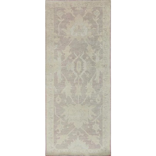Handwoven Light Pink/Green Oushak Style Area Rug 2'9" X 6'10" For Sale