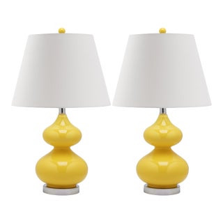 24 Inch H Double Gourd Glass Table Lamp in Yellow - a Pair For Sale