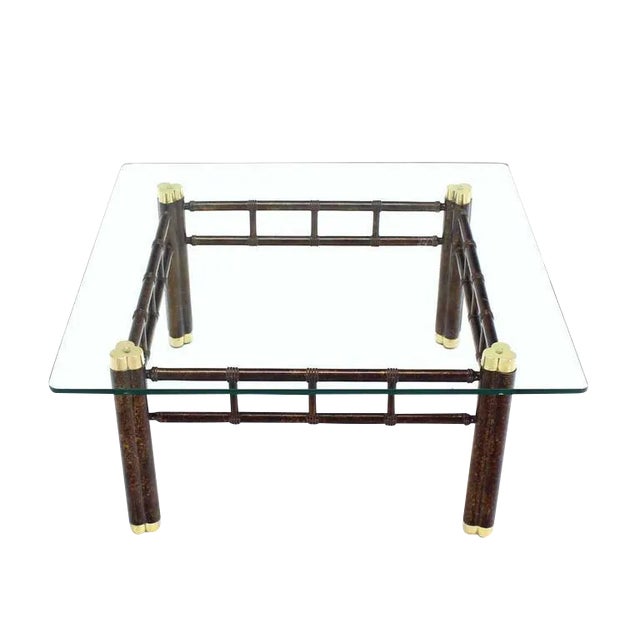 20th Century Hollywood Regency Faux Bamboo Bronzed Metal Base Square Coffee Table For Sale - Image 6 of 6