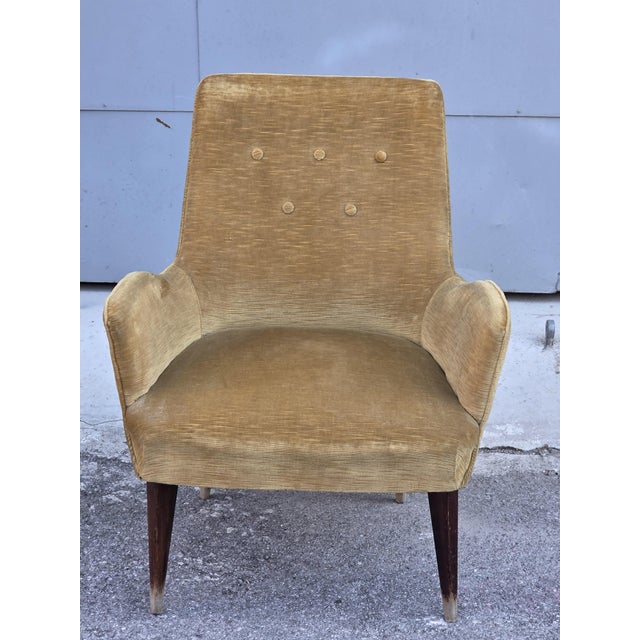 1950s Vintage Italian Chair with Wooden Feet and Velvet Fabric, 1950s For Sale - Image 5 of 10