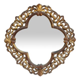 Mid 20th Century Wood Carved & Gilt Quatrefoil Framed Mirror For Sale