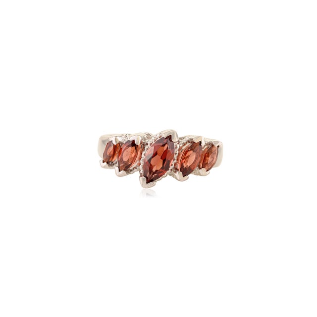 Contemporary Timeless 925 Silver Garnet Statement Ring With Five Marquise Cut Stones - Size 8.5 For Sale - Image 3 of 10
