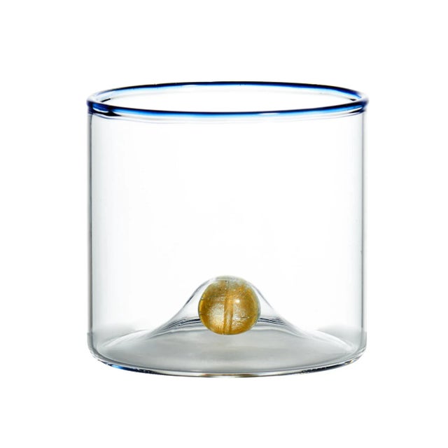 Contemporary Golden Globe Double Old-Fashioned Glass with Blue Trim - Set of 4 For Sale - Image 3 of 4