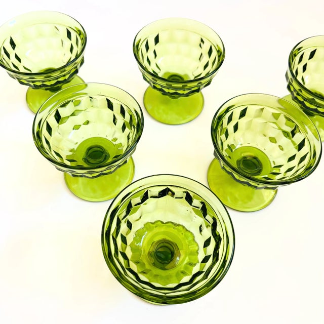 Mid-Century Modern Mid 20th Century Mid Century Modern Indiana Glass Green Coupe Glasses - Set of 6 For Sale - Image 3 of 10