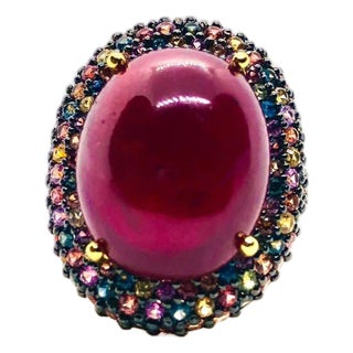 Bochic “Orient” Vintage Ruby & Fancy Multi Color Gems Cocktail Ring 18K Gold & S For Sale