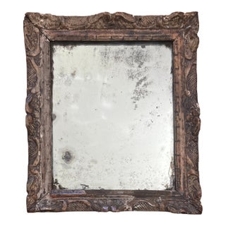 Antique 18th Century French Louis XVI Small Carved Wood Paint Decorated and Silver Gilt Wall Mirror For Sale