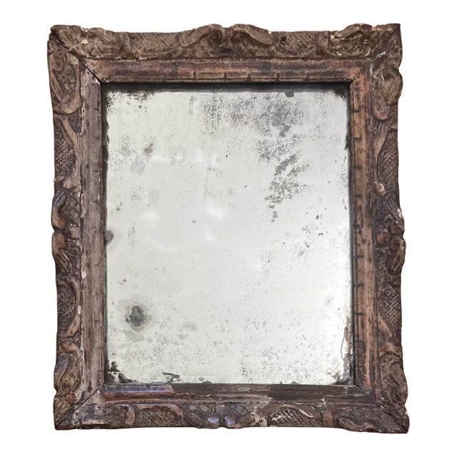 Antique 18th Century French Louis XVI Small Carved Wood Paint Decorated and Silver Gilt Wall Mirror For Sale