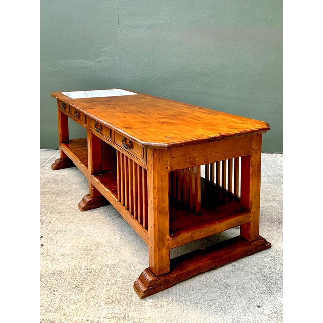 Wood Vintage Monumental Rustic Wood and Marble Console Table For Sale - Image 7 of 18