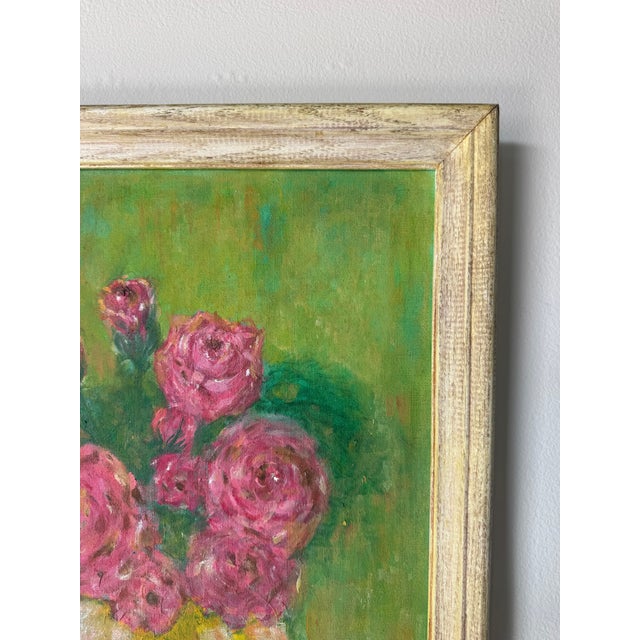 Wood Vintage Flower in Vase Still Life Impressionist Oil on Masonite Board – Framed For Sale - Image 7 of 11