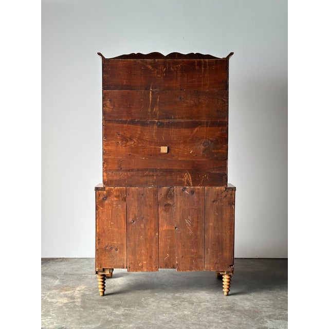 Pine Fall-Front Secretary Desk With Glass-Front Bookcase, Circa 1840s For Sale - Image 13 of 18