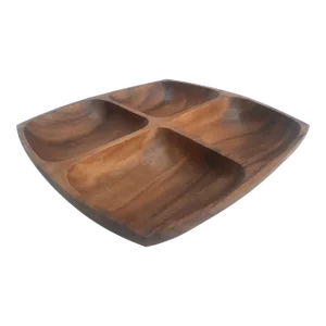 Vintage 1970s Partitioned Monkey Pod Wood Snack Bowl