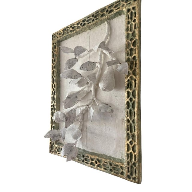 Contemporary Papier-Mâché and Venetian Plaster Pear Branch Hanging Wall Sculpture, a Pair For Sale - Image 4 of 9