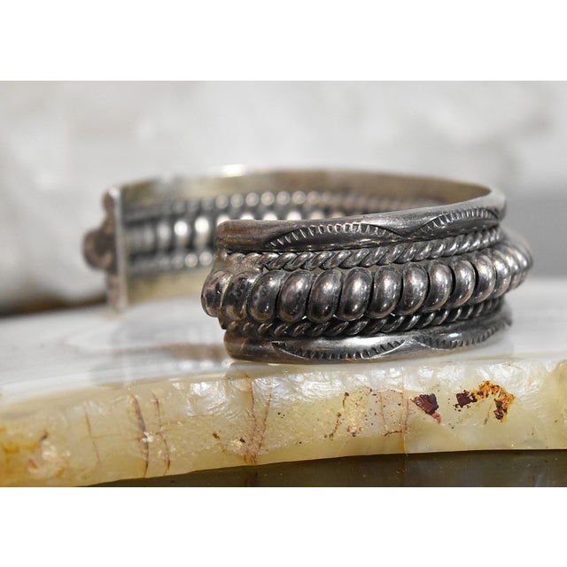 Vintage Heavy Sterling Silver Navajo Cuff Bracelet Franklin & Verna Tahe For Sale - Image 4 of 17