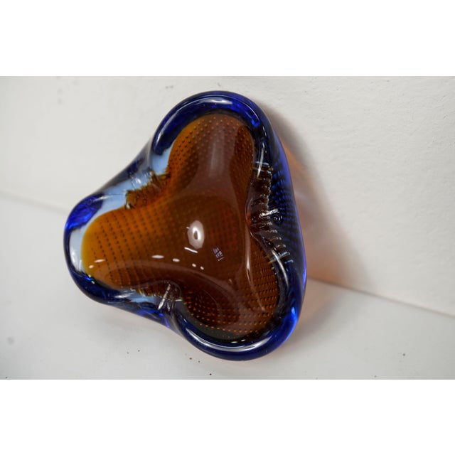 1960s Orange, Blue and Clear Bubble Murano Glass Ashtray, 1960 For Sale - Image 5 of 15