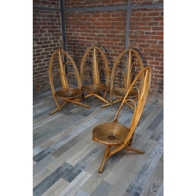 Sculptural Rattan and Wood Lounge Chairs, 1960s, Set of 4 For Sale - Image 6 of 8